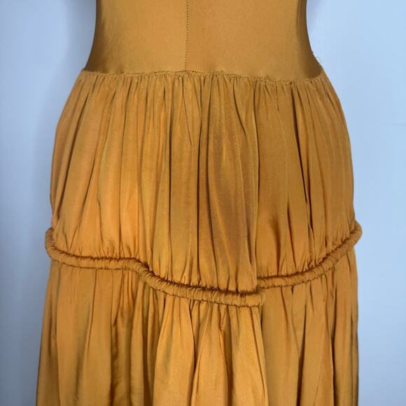 VINTAGE | 1930s 1940s Mustard Cold Rayon Ball Ruched Gown - Picture 4 of 11